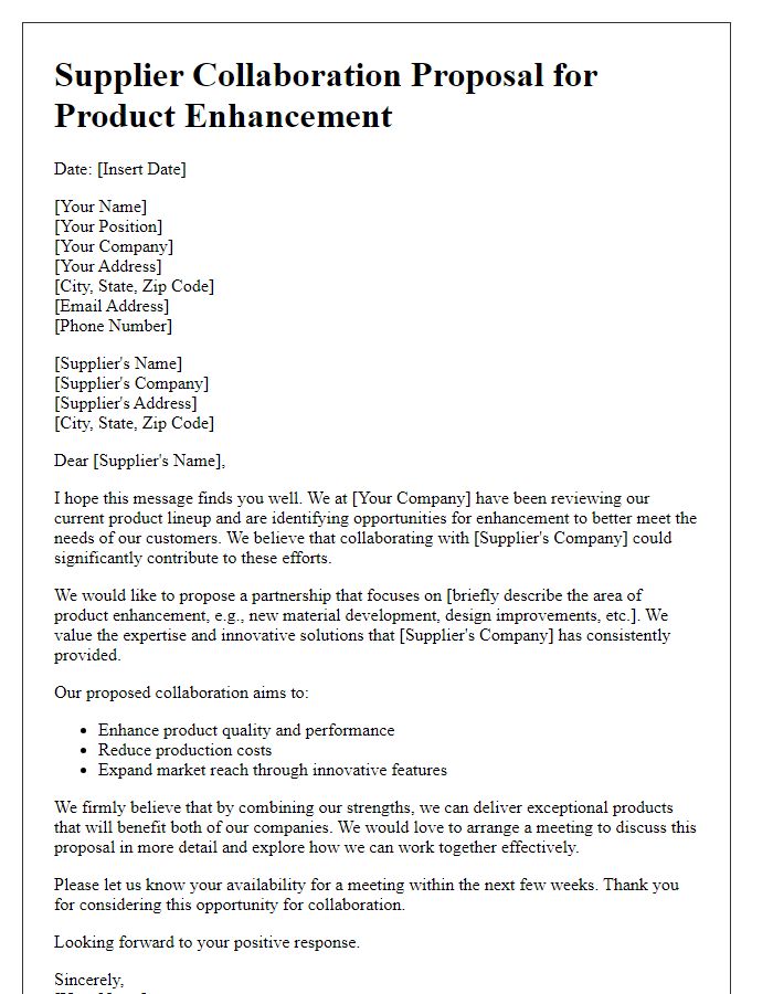 Letter template of supplier collaboration proposal for product enhancement