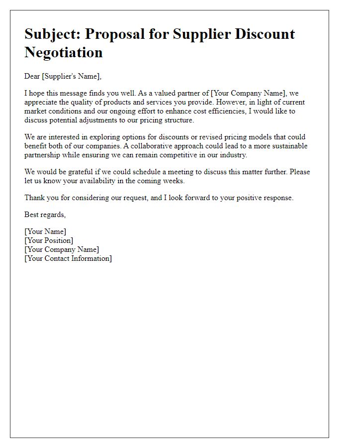 Letter template of supplier discount negotiation for cost-effective solutions