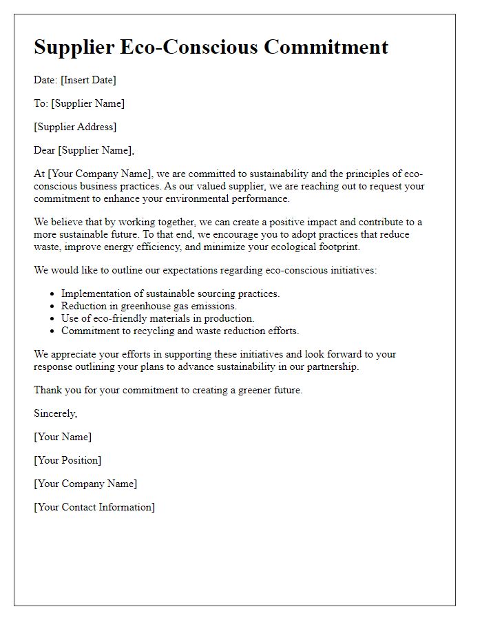 Letter template of Supplier Eco-Conscious Commitment