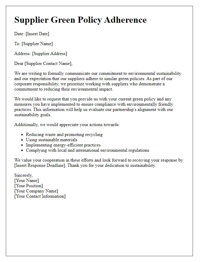 Letter template of Supplier Green Policy Adherence