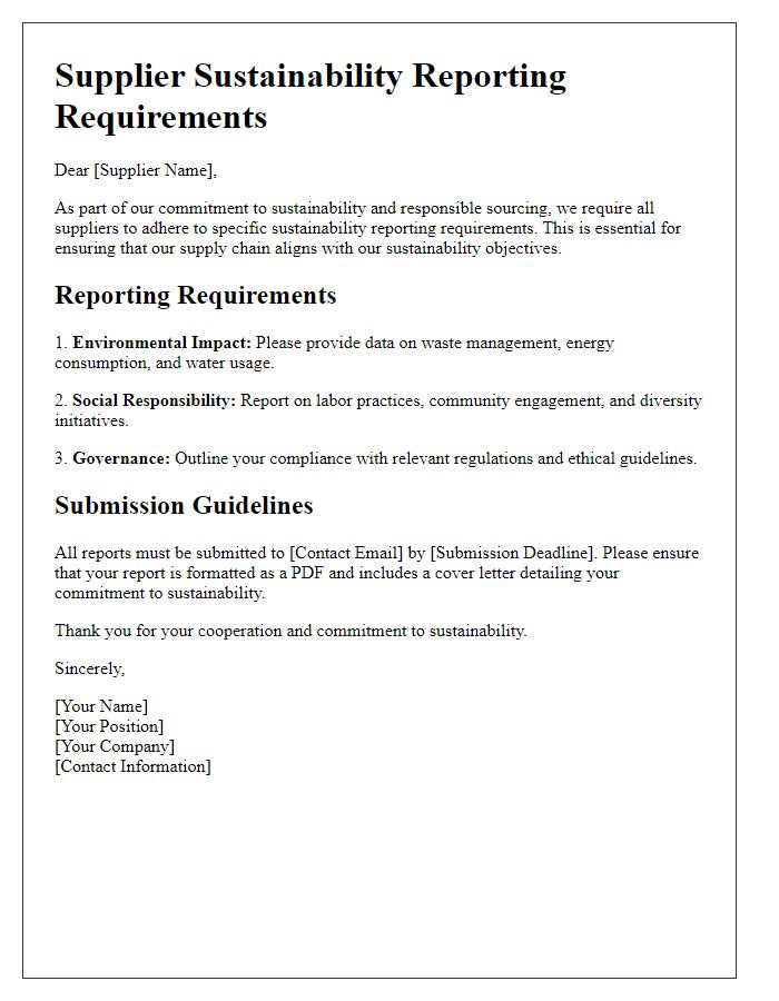 Letter template of Supplier Sustainability Reporting Requirements