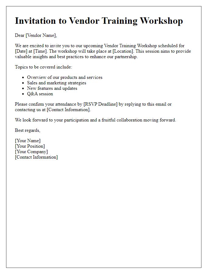 Letter template of Invitation to Vendor Training Workshop