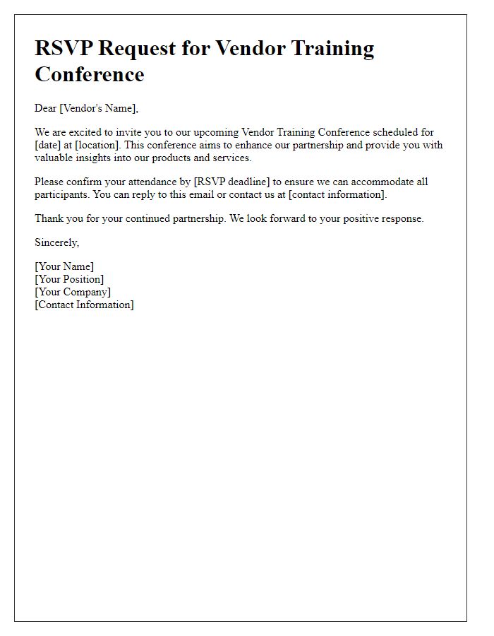 Letter template of RSVP Request for Vendor Training Conference