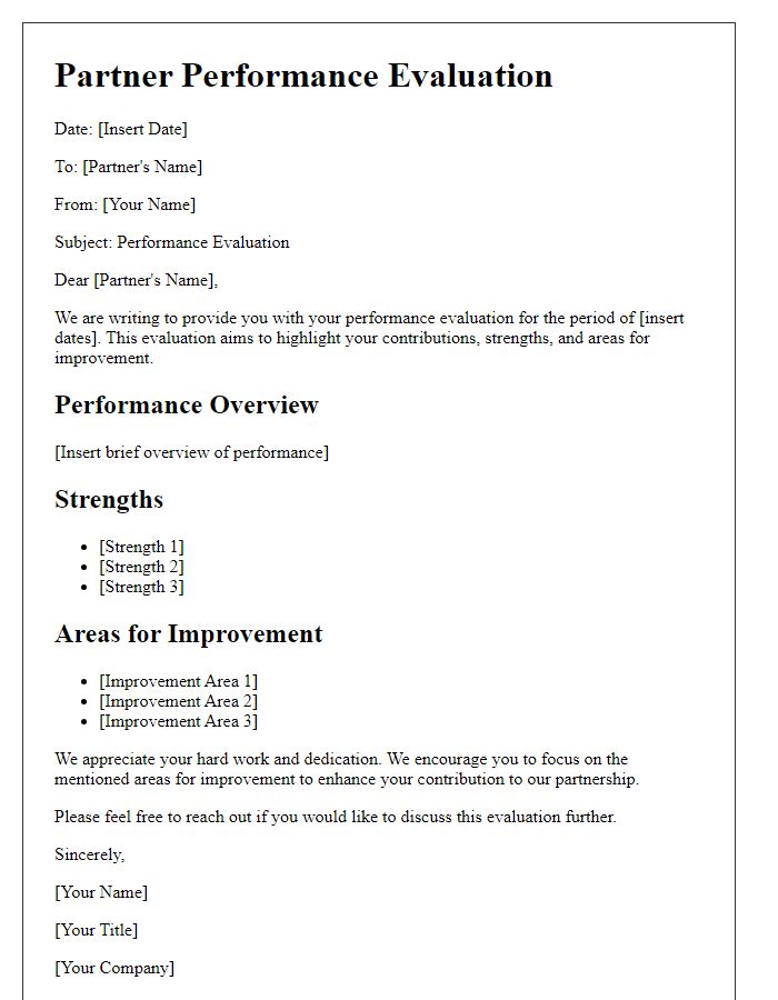 Letter template of partner performance evaluation