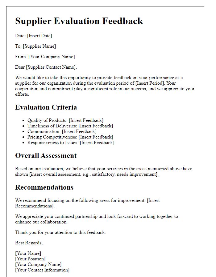 Letter template of supplier evaluation feedback