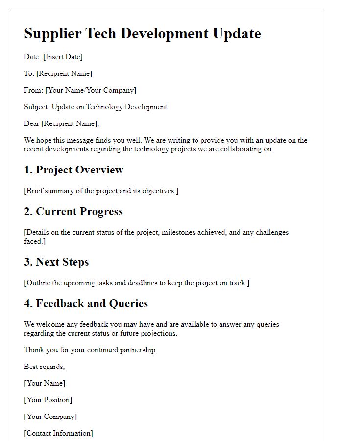 Letter template of supplier tech development update