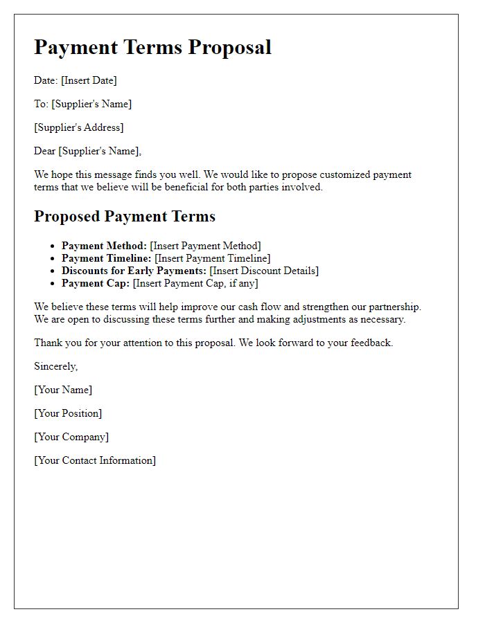 Letter template of customized payment terms proposal for suppliers