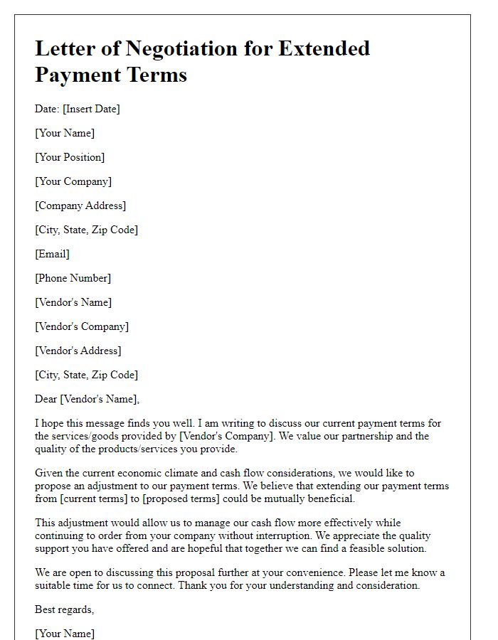 Letter template of negotiation for extended vendor payment terms