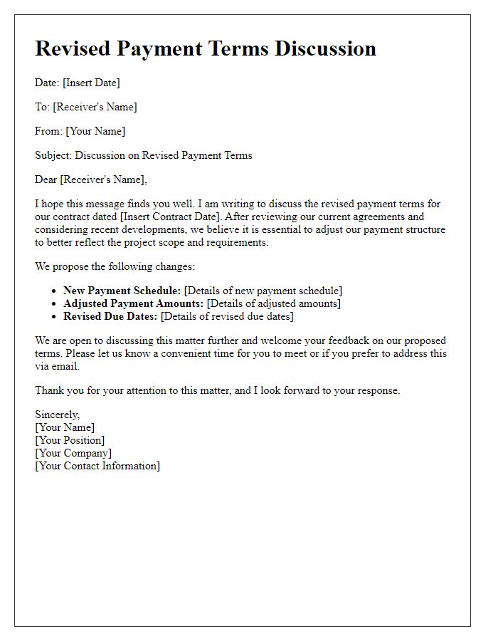 Letter template of revised payment terms discussion for contracts