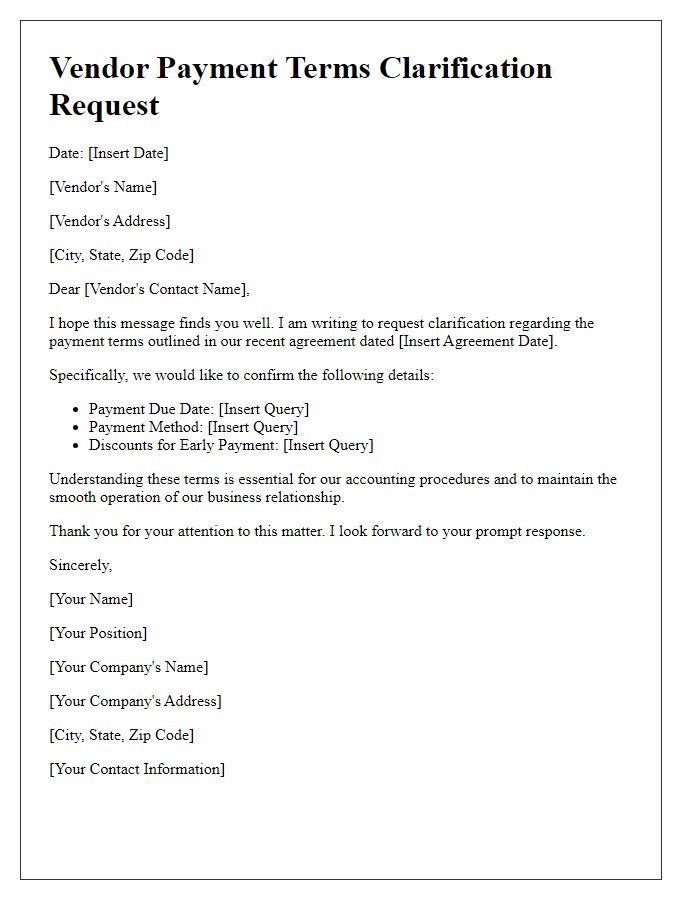 Letter template of vendor payment terms clarification request