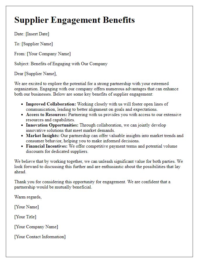 Letter template of supplier engagement benefits description.