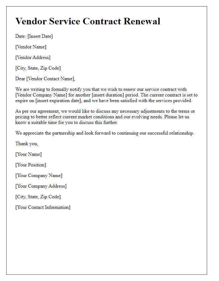 Letter template of vendor service contract renewal