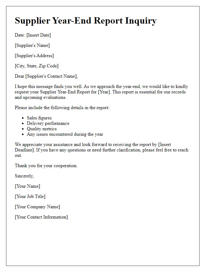 Letter template of Supplier Year-End Report Inquiry