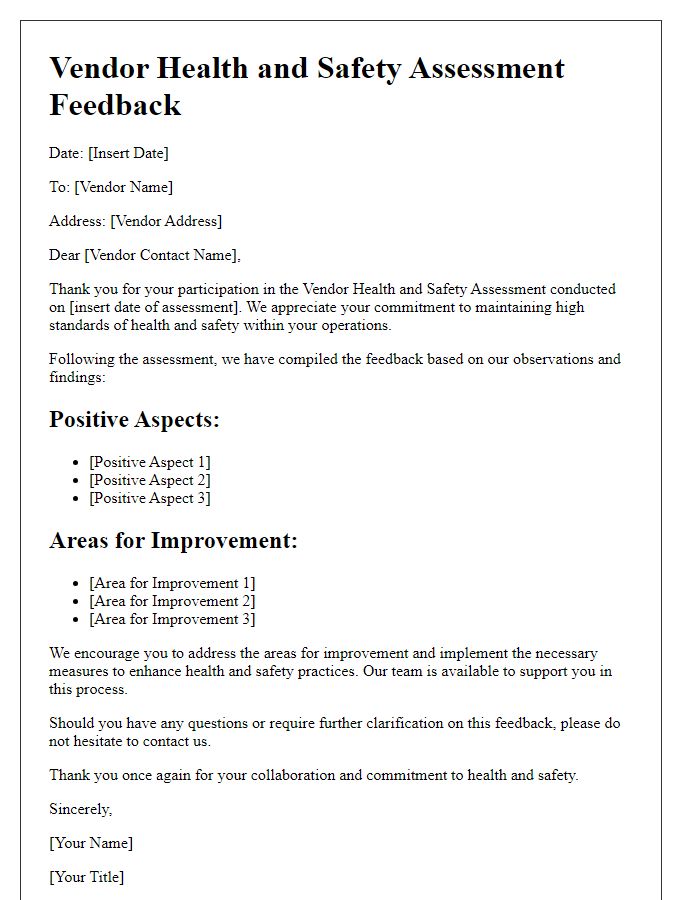 Letter template of vendor health and safety assessment feedback