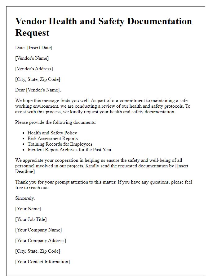 Letter template of vendor health and safety documentation request