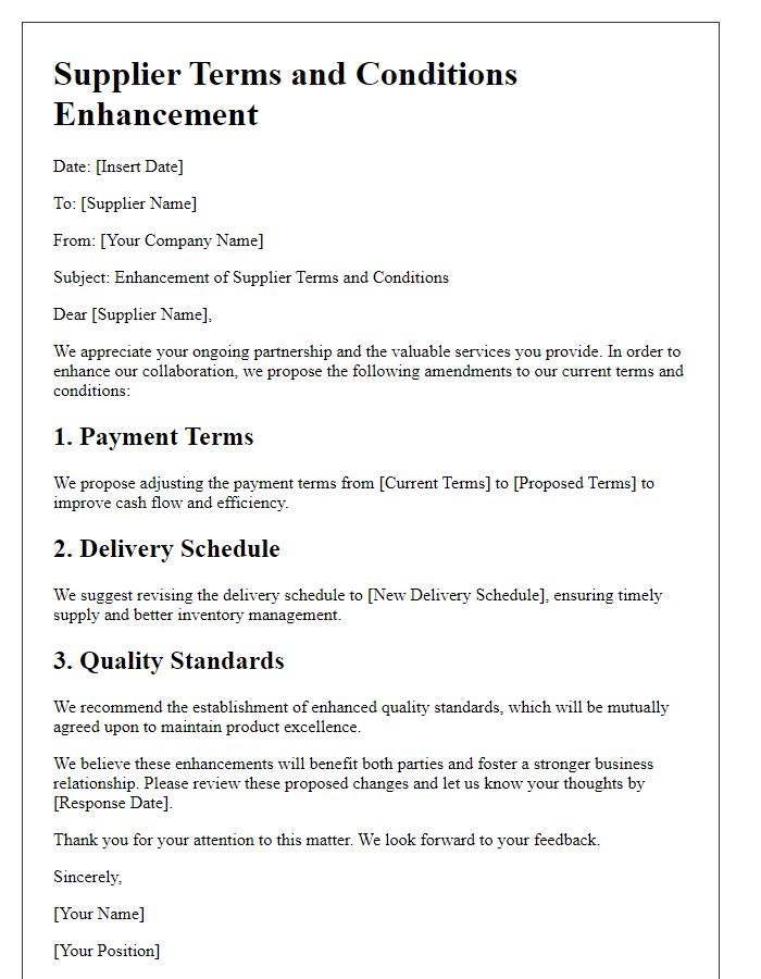 Letter template of supplier terms and conditions enhancement