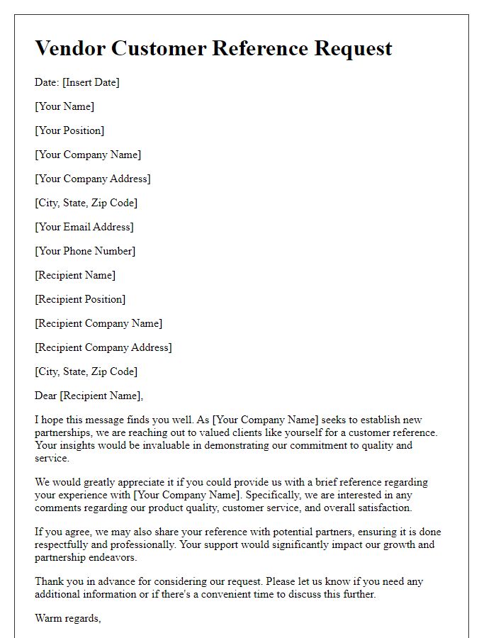 Letter template of vendor customer reference request for new partnerships.