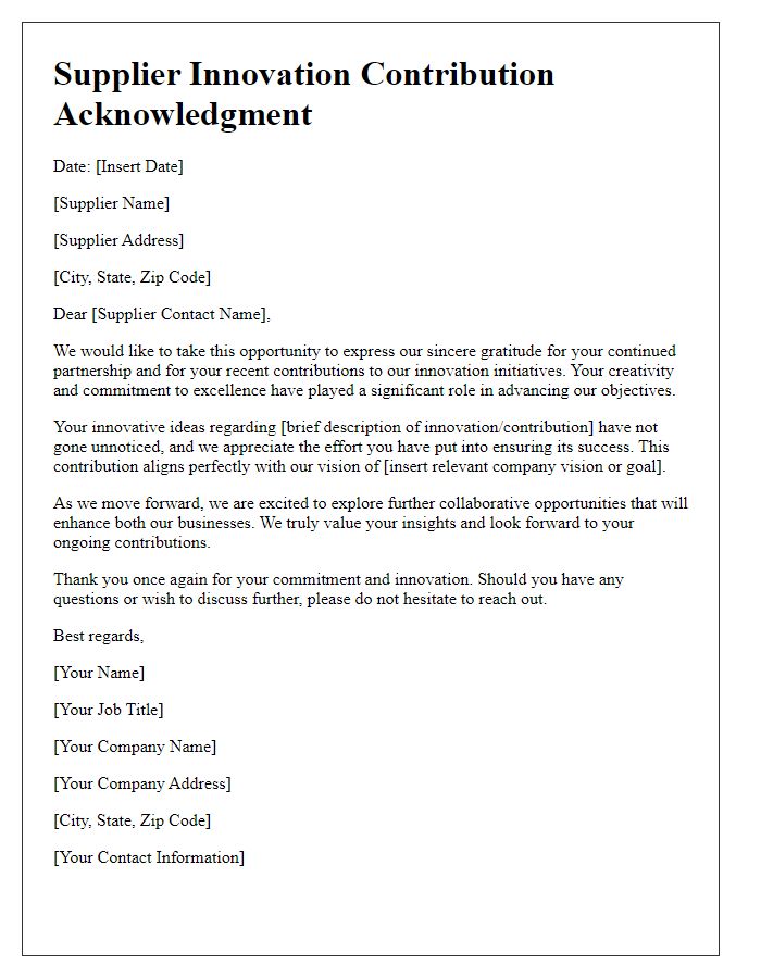 Letter template of Supplier Innovation Contribution Acknowledgment