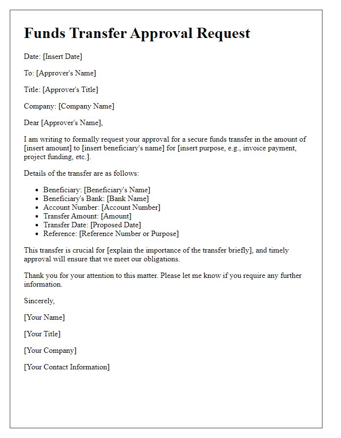 Letter template of secure funds transfer approval request