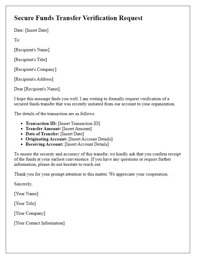 Letter template of secure funds transfer verification request