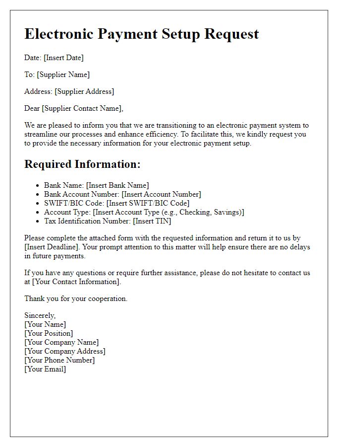 Letter template of Supplier Electronic Payment Setup