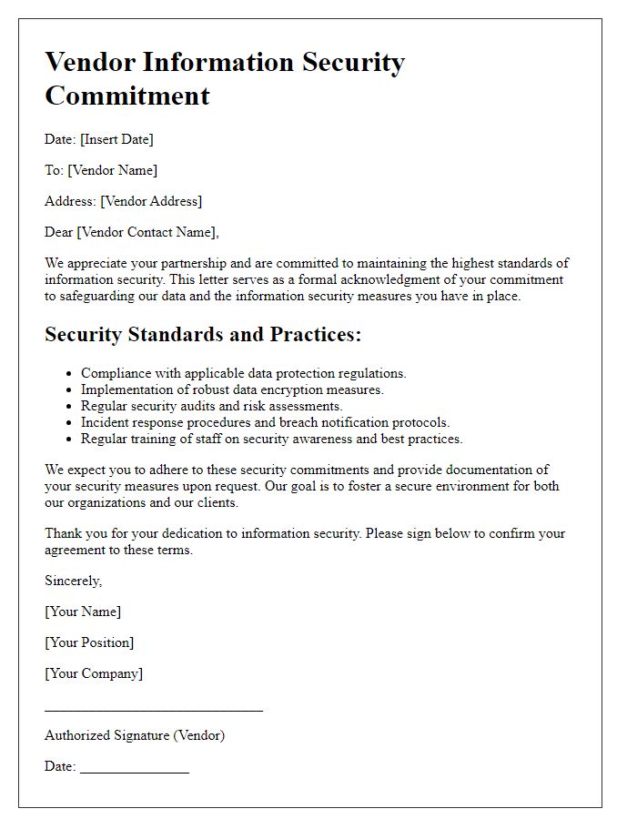 Letter template of Vendor Information Security Commitment