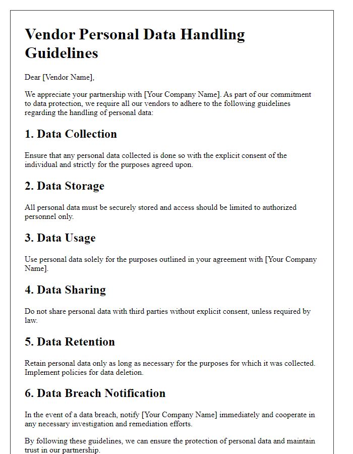 Letter template of Vendor Personal Data Handling Guidelines