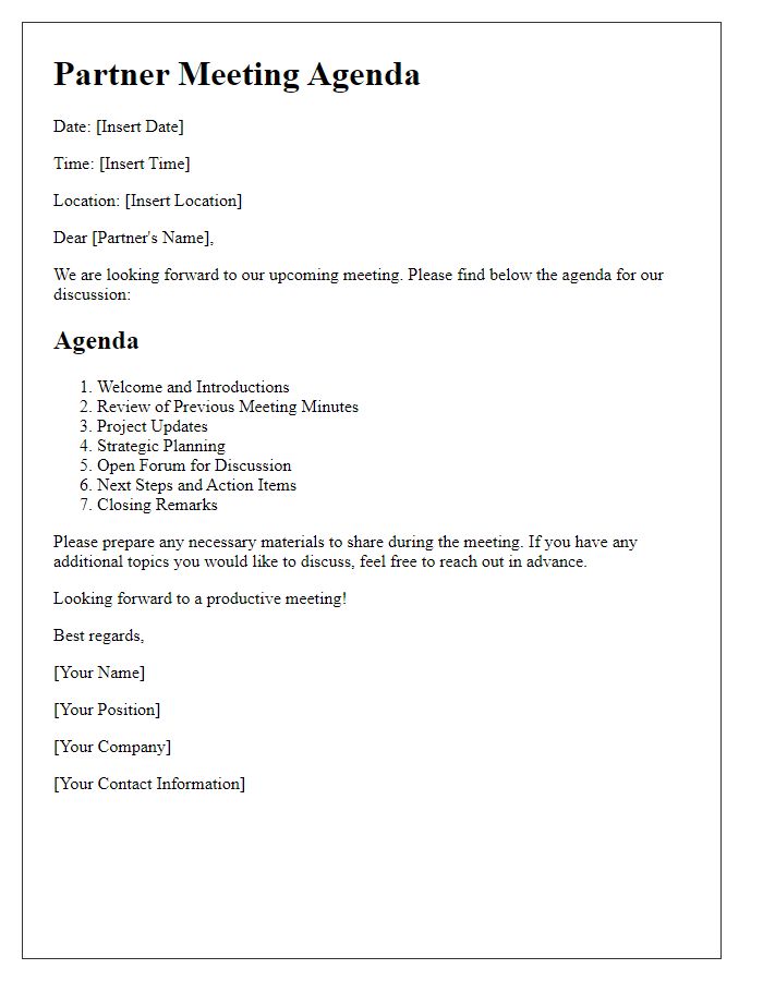 Letter template of partner meeting agenda dissemination