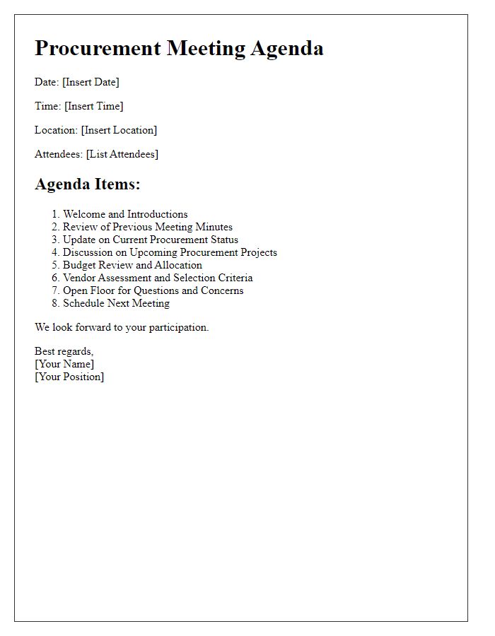 Letter template of procurement meeting agenda release