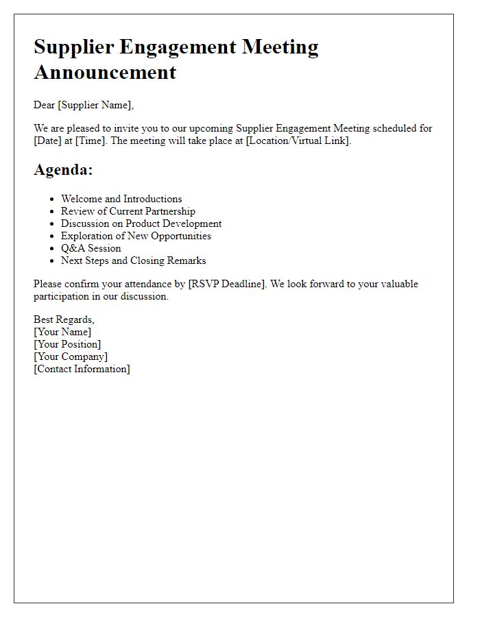 Letter template of supplier engagement agenda announcement