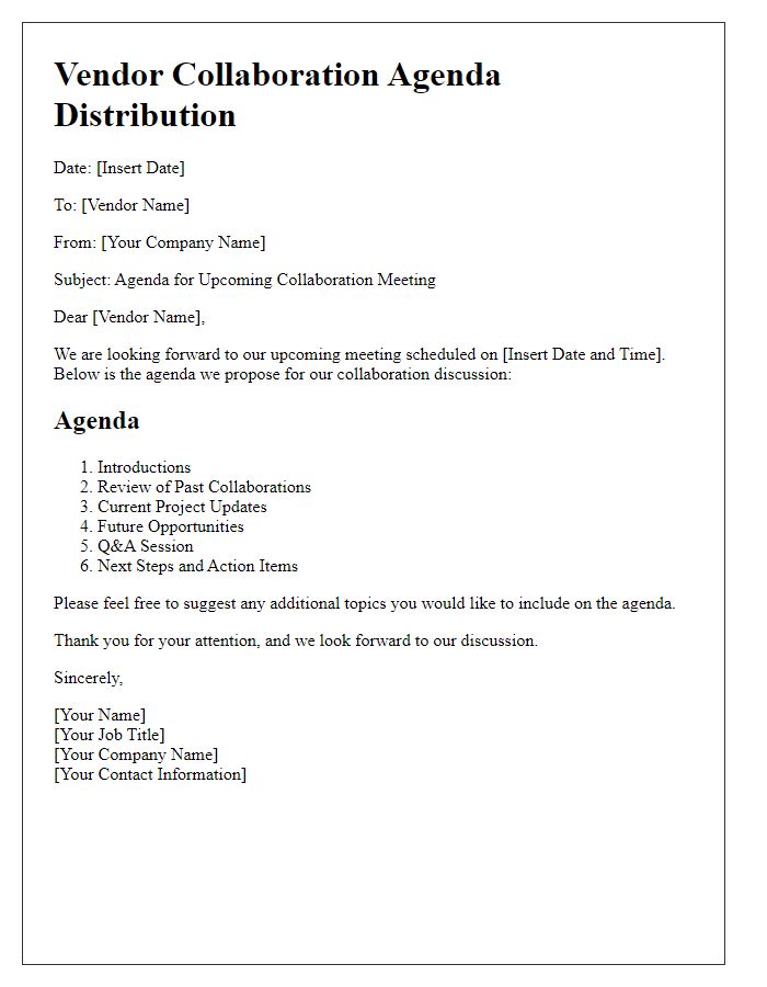 Letter template of vendor collaboration agenda distribution