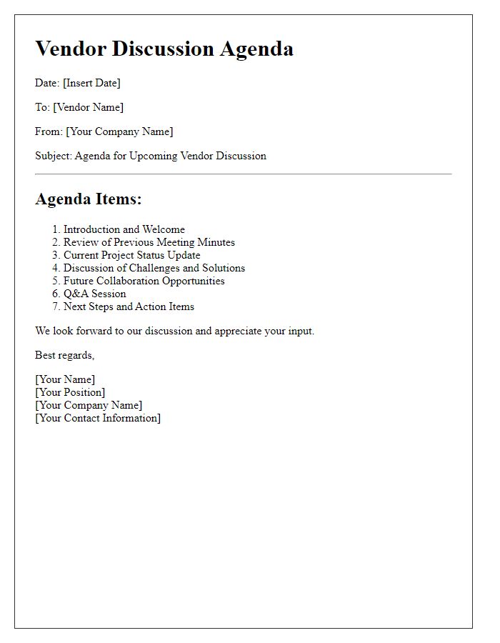 Letter template of vendor discussion agenda circulation