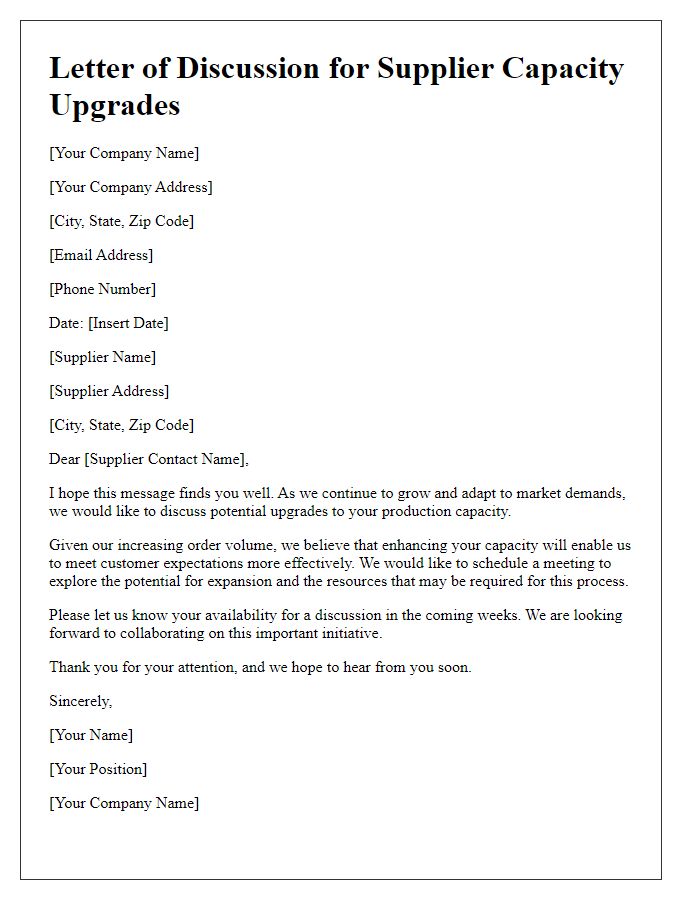 Letter template of discussion for supplier capacity upgrades