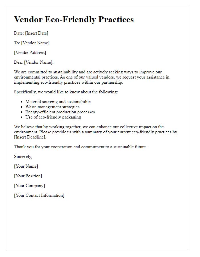 Letter template of vendor eco-friendly practices.