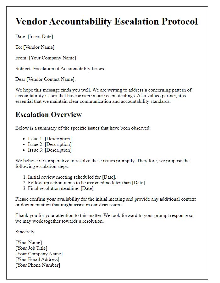 Letter template of vendor accountability escalation protocol