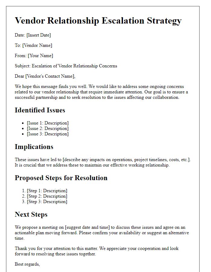 Letter template of vendor relationship escalation strategy