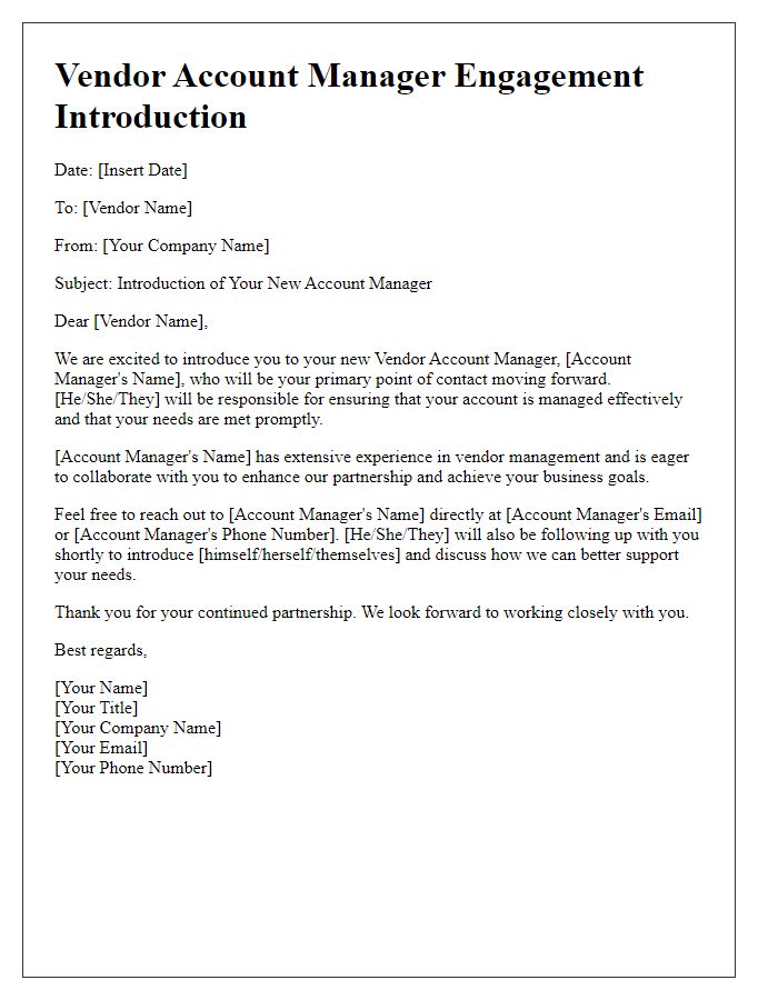 Letter template of Vendor Account Manager Engagement Introduction