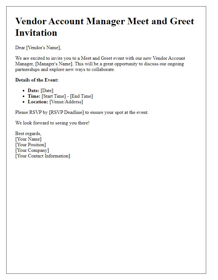 Letter template of Vendor Account Manager Meet and Greet