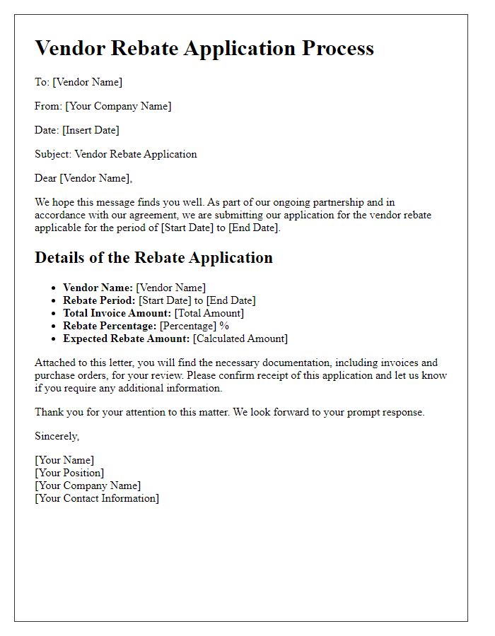 Letter template of vendor rebate application process