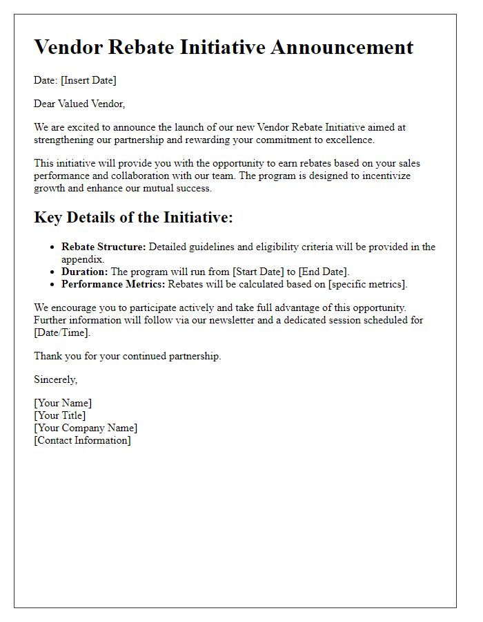 Letter template of vendor rebate initiative announcement