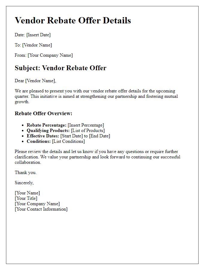 Letter template of vendor rebate offer details