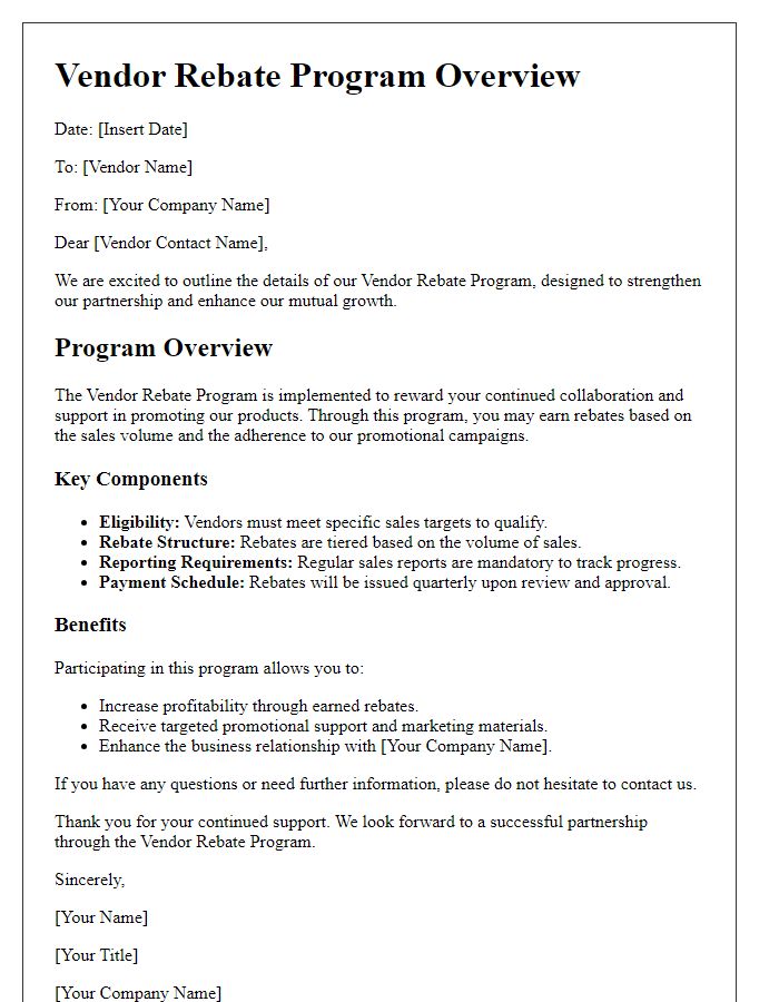 Letter template of vendor rebate program overview