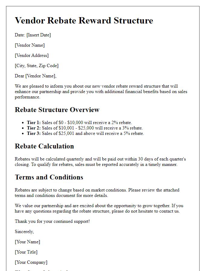 Letter template of vendor rebate reward structure