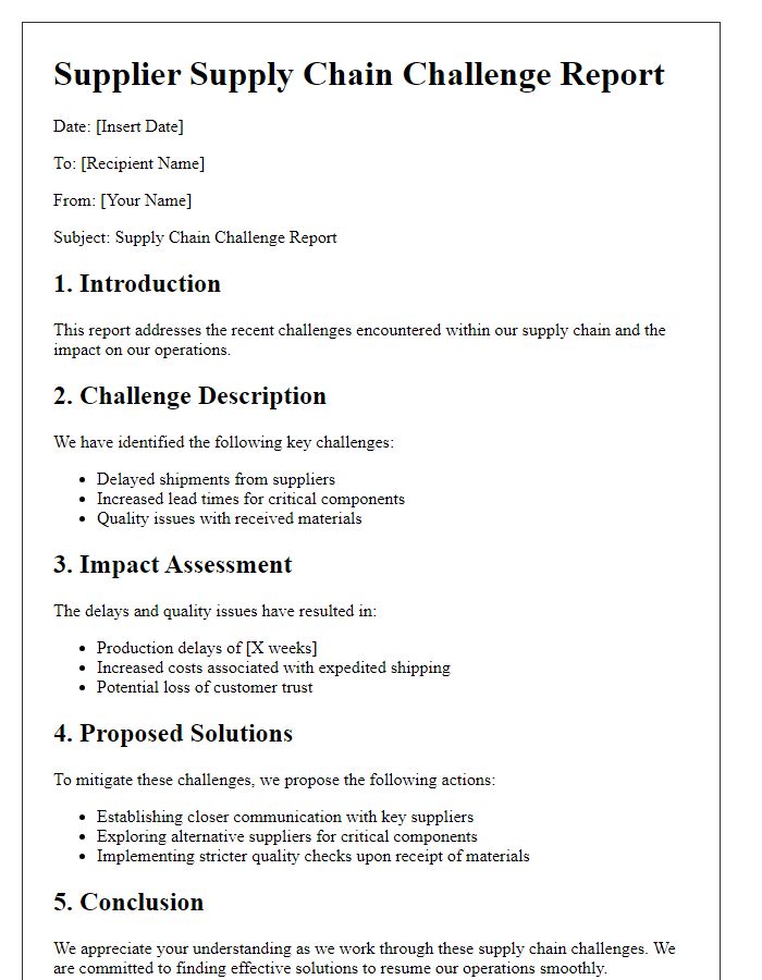 Letter template of supplier supply chain challenge report