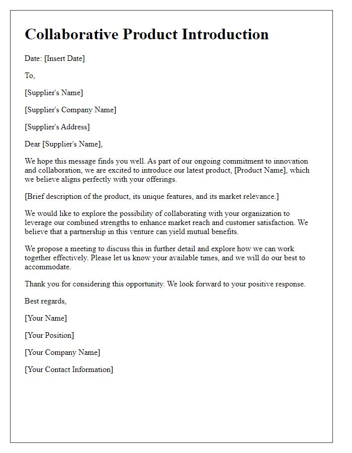 Letter template of collaborative product introduction with suppliers.