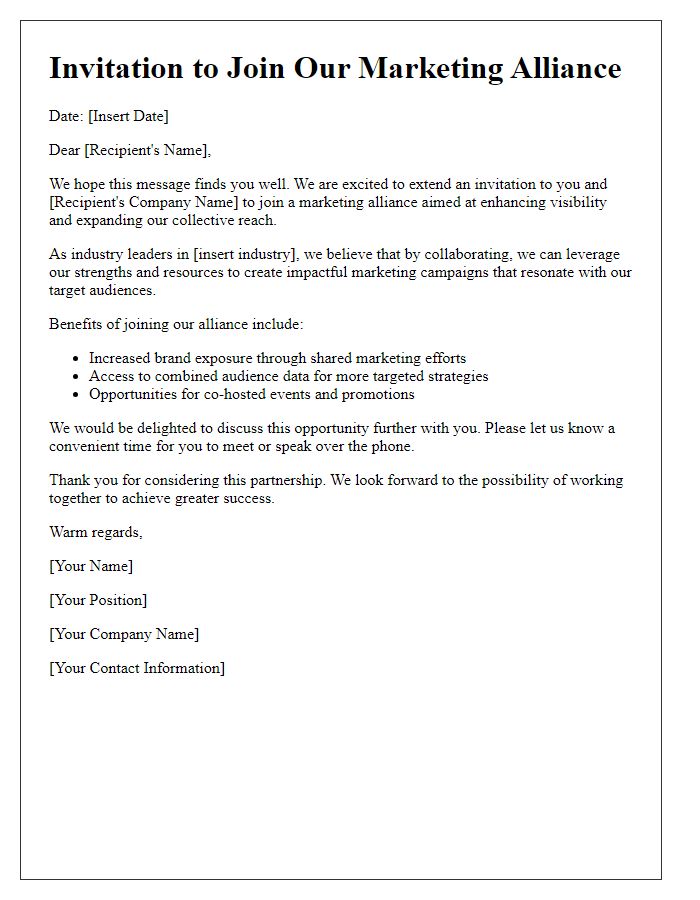 Letter template of marketing alliance invitation for enhanced visibility.