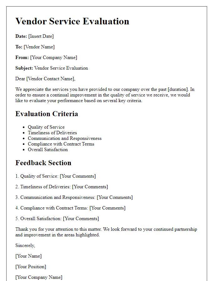 Letter template of vendor service evaluation