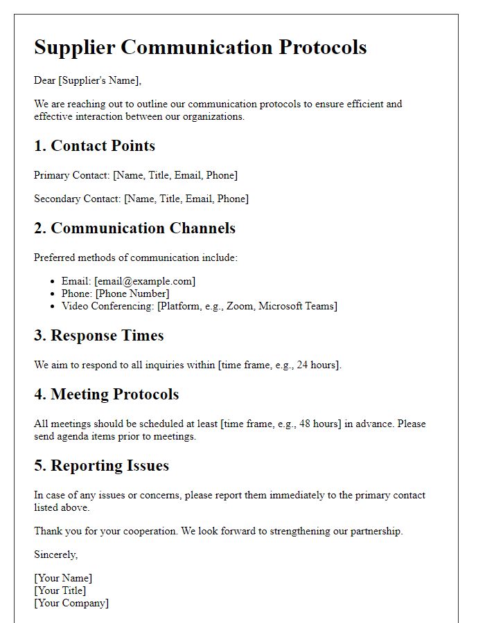 Letter template of supplier communication protocols