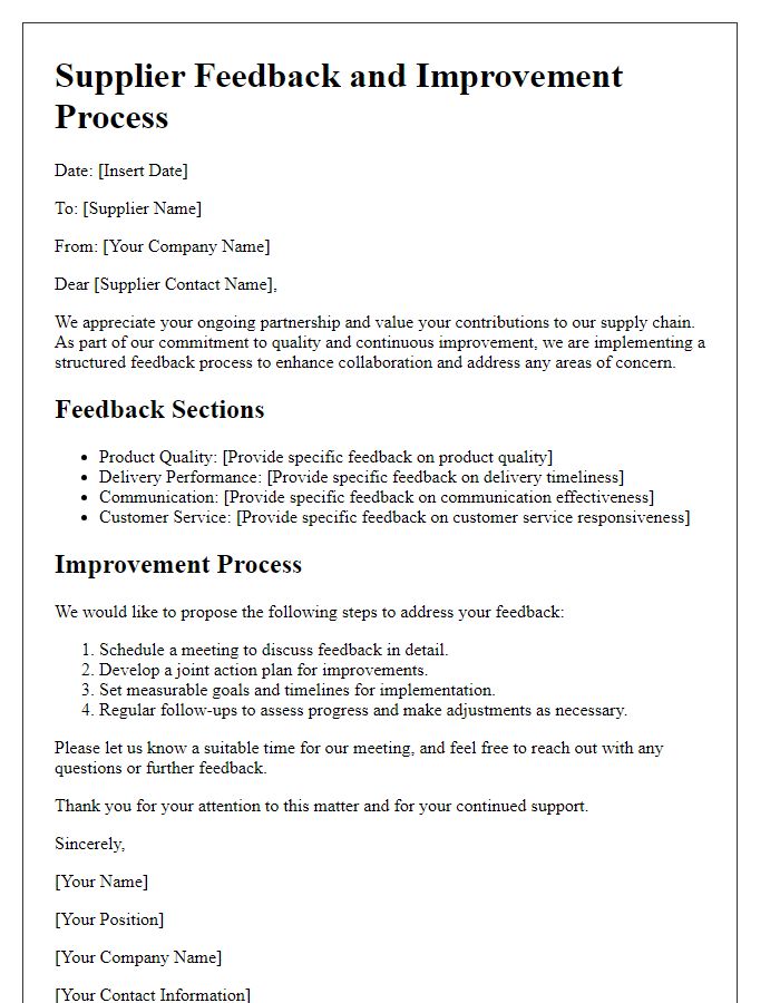 Letter template of supplier feedback and improvement processes