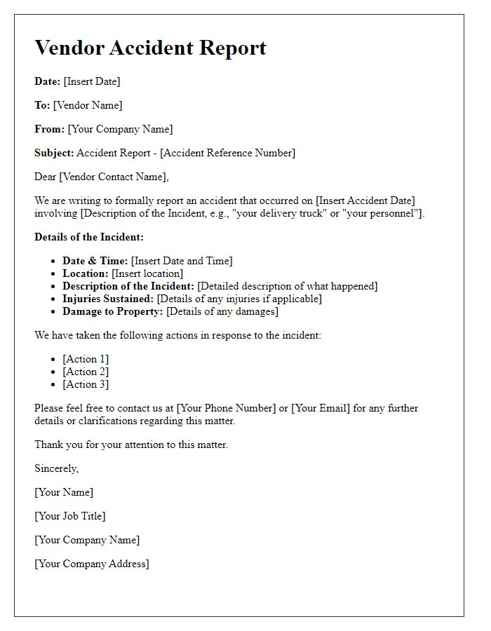 Letter template of vendor accident report